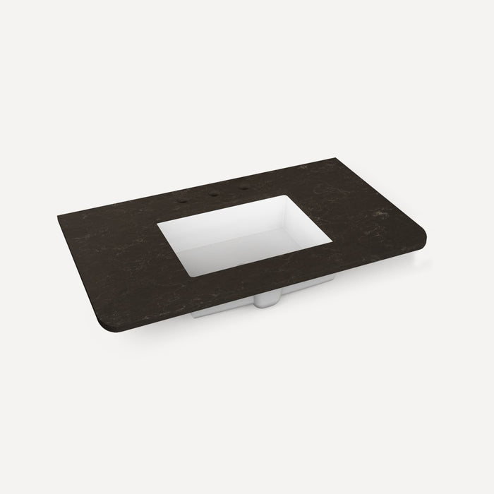 Robern Engineered Stone Top Quartz Stone Vanity Top, 36" x 1-1/8" x 23", Center Undercounter Sink, Three Hole, For Helde