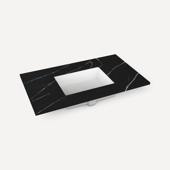 Robern Engineered Stone Top Quartz Stone Vanity Top, 36" x 1-1/8" x 23", Center Undercounter Sink, Three Hole, For Senda