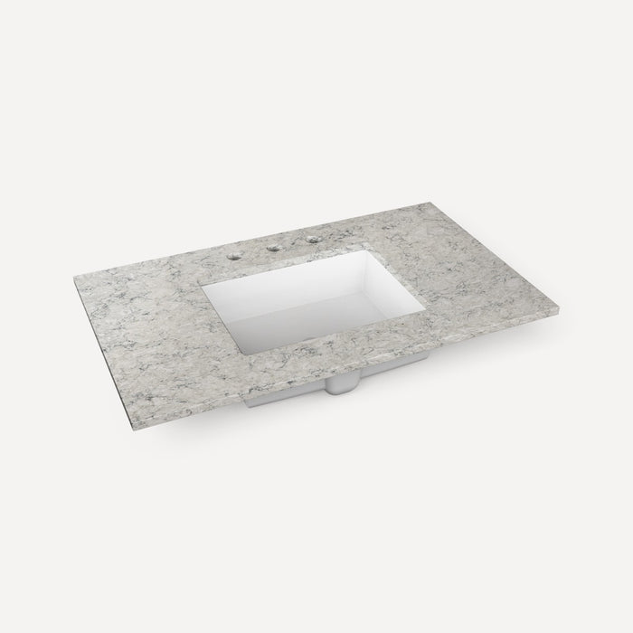 Robern Engineered Stone Top Quartz Stone Vanity Top, 36" x 1-1/8" x 23", Center Undercounter Sink, Three Hole, For Senda