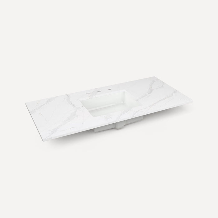 Robern Engineered Stone Top Quartz Stone Vanity Top, 48" x 1-1/8" x 23", Center Undercounter Sink, Three Hole, For Senda
