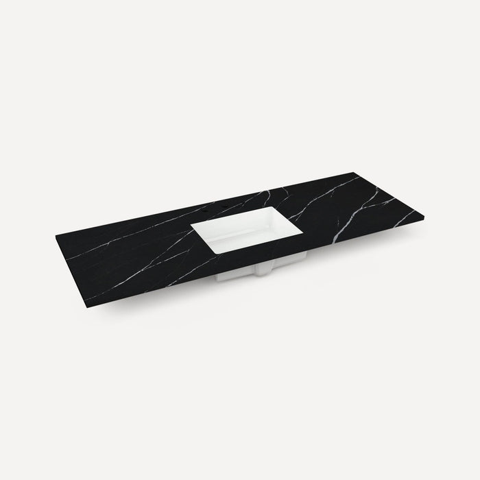 Robern Engineered Stone Top Quartz Stone Vanity Top, 56" x 1-1/8" x 23", Center Undercounter Sink, Three Hole, For Alisa