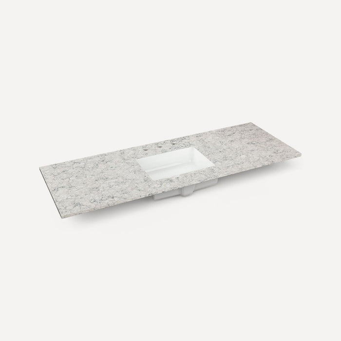 Robern Engineered Stone Top Quartz Stone Vanity Top, 56" x 1-1/8" x 23", Center Undercounter Sink, Three Hole, For Alisa