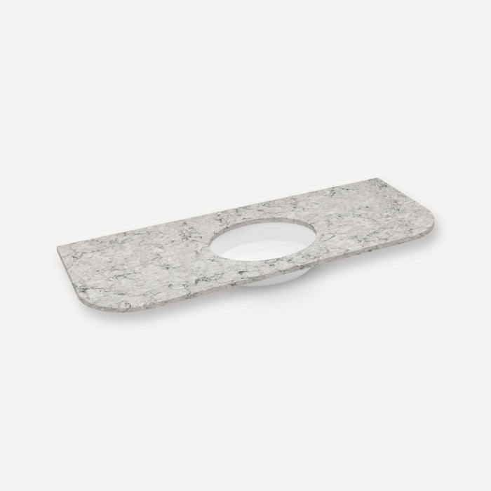 Robern Engineered Stone Top Quartz Stone Vanity Top, 56" x 1-1/8" x 23", Center Undercounter Sink, Three Hole, For Roseb