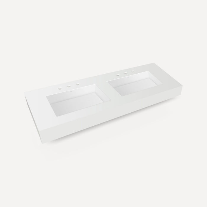 Robern Engineered Stone Top Integrated Basin Vanity Top, 60" x 6" x 23", Double Integrated Sink, Three Hole, For Bodo an