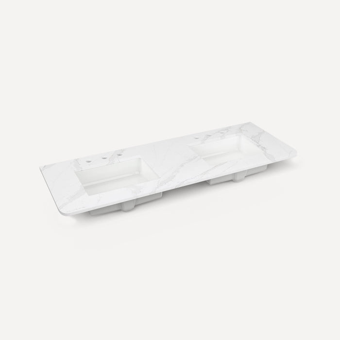 Robern Engineered Stone Top Quartz Stone Vanity Top, 60" x 1-1/8" x 23", Double Undercounter Sink, Three Hole, For Helde
