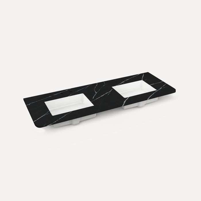 Robern Engineered Stone Top Quartz Stone Vanity Top, 60" x 1-1/8" x 23", Double Undercounter Sink, Three Hole, For Helde