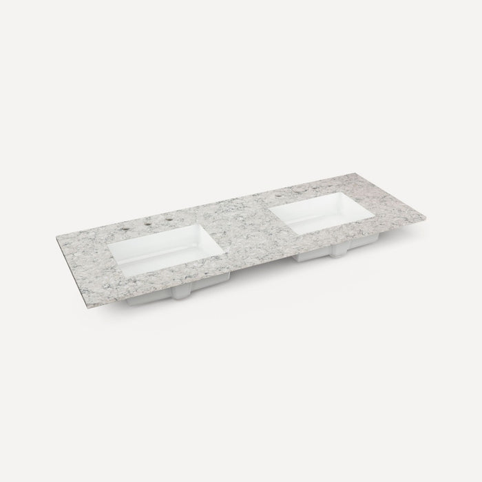 Robern Engineered Stone Top Quartz Stone Vanity Top, 60" x 1-1/8" x 23", Double Undercounter Sink, Three Hole, For Senda