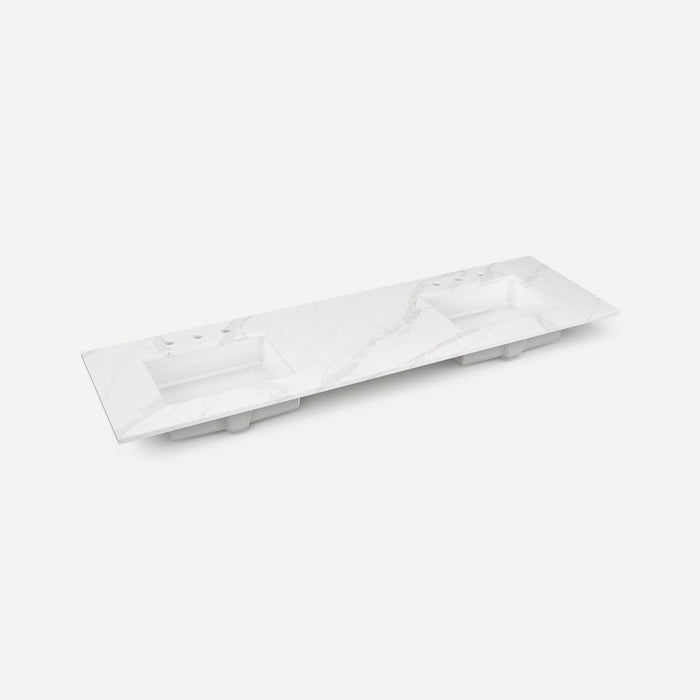 Robern Engineered Stone Top Quartz Stone Vanity Top, 72" x 1-1/8" x 23", Double Undercounter Sink, Three Hole, For Willo