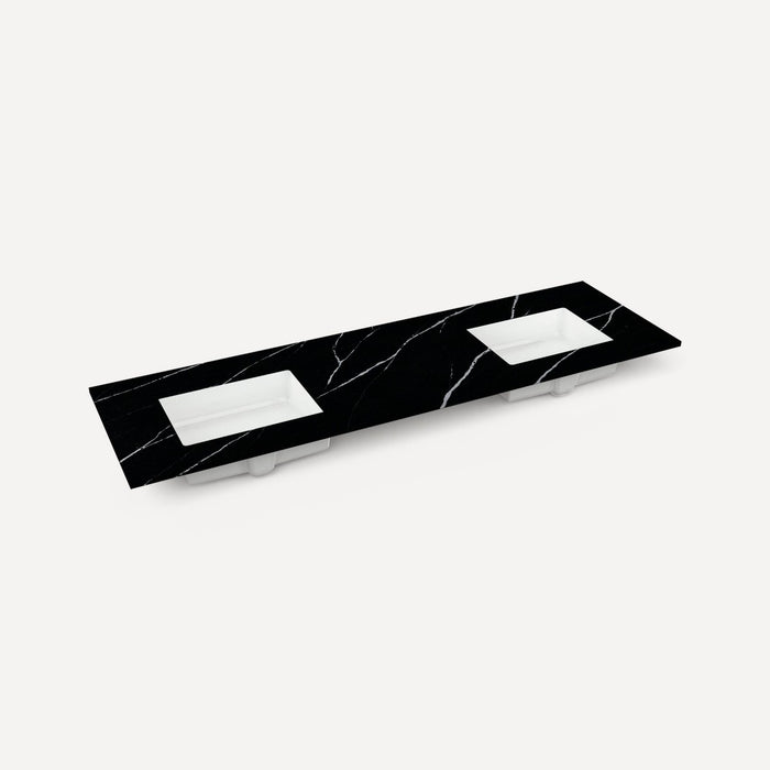 Robern Engineered Stone Top Quartz Stone Vanity Top, 72" x 1-1/8" x 23", Double Undercounter Sink, Three Hole, For Wynda