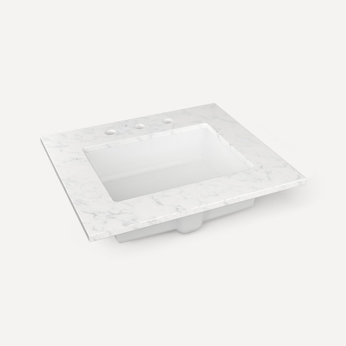 Robern Engineered Stone Top Quartz Stone Vanity Top, 25" x 3/4" x 22", Center Undercounter Sink, Three Hole
