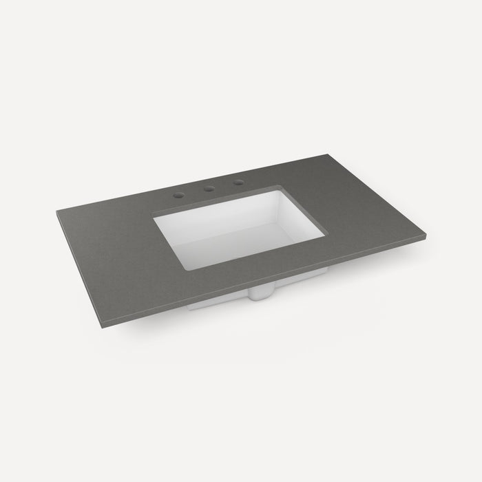 Robern Engineered Stone Top Quartz Stone Vanity Top, 37" x 3/4" x 22", Center Undercounter Sink, Three Hole