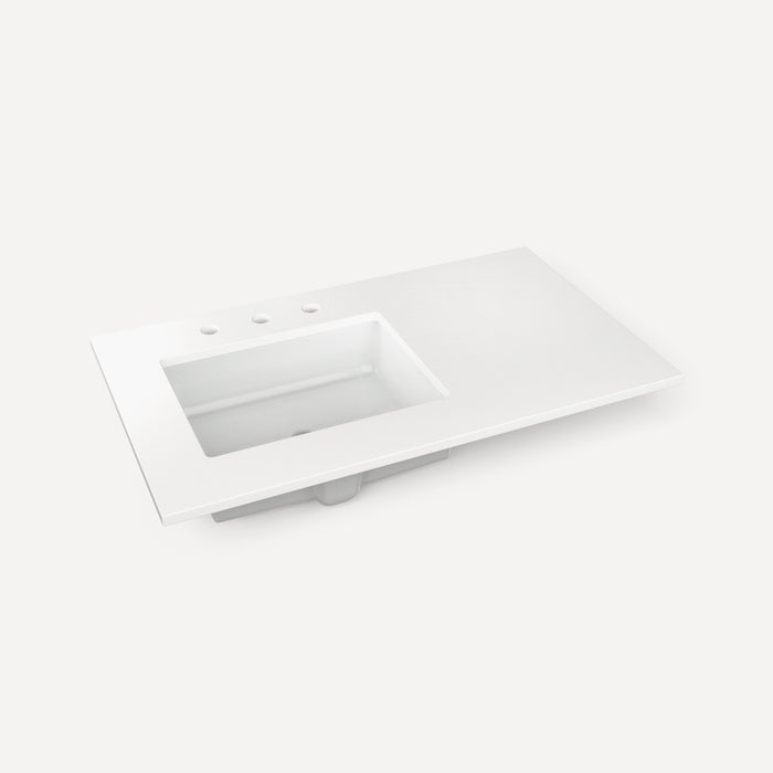 Robern Engineered Stone Top Quartz Stone Vanity Top, 37" x 3/4" x 22", Left Offset Undercounter Sink, Three Hole