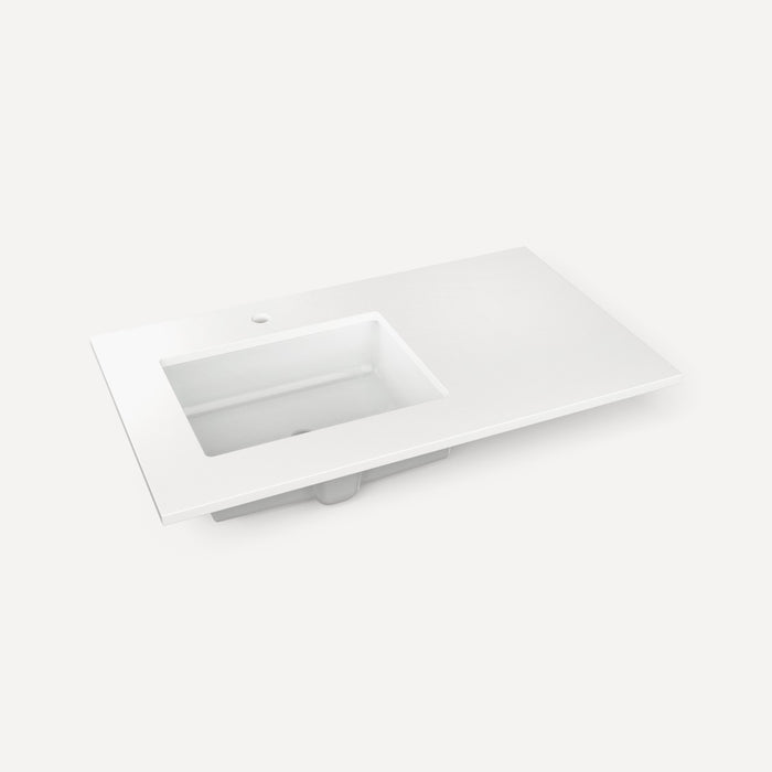 Robern Engineered Stone Top Quartz Stone Vanity Top, 37" x 3/4" x 22", Left Offset Undercounter Sink, Single Hole