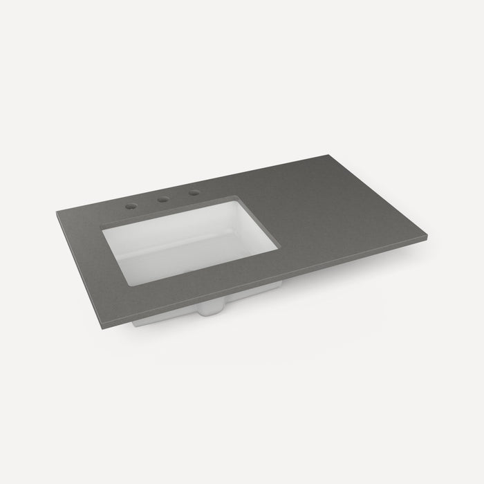 Robern Engineered Stone Top Quartz Stone Vanity Top, 37" x 3/4" x 22", Left Offset Undercounter Sink, Three Hole