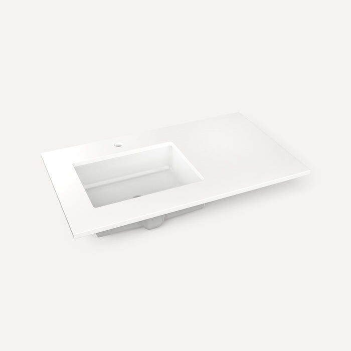 Robern Engineered Stone Top Quartz Stone Vanity Top, 37" x 3/4" x 22", Left Offset Undercounter Sink, Single Hole