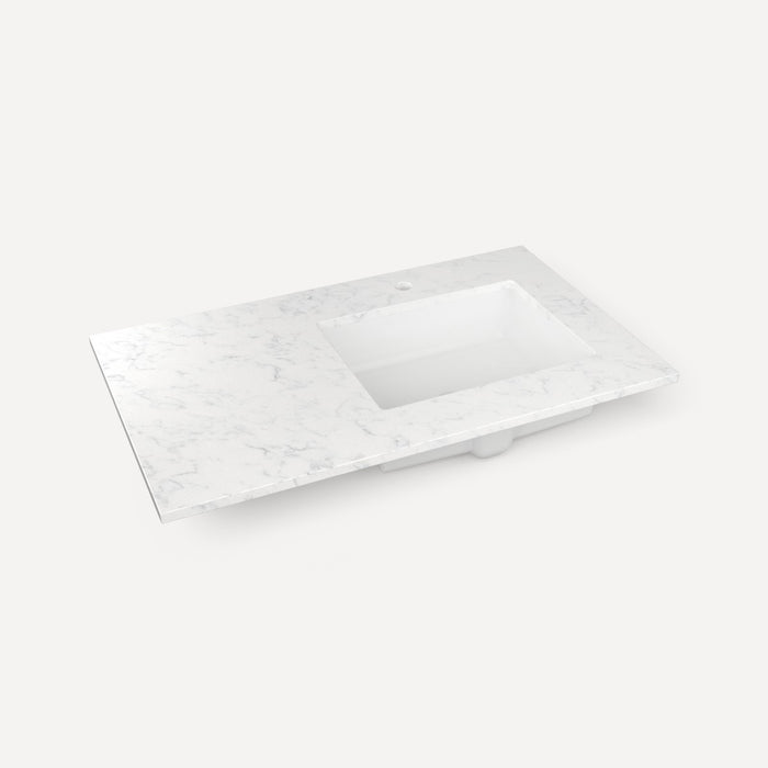 Robern Engineered Stone Top Quartz Stone Vanity Top, 37" x 3/4" x 22", Right Offset Undercounter Sink, Single Hole