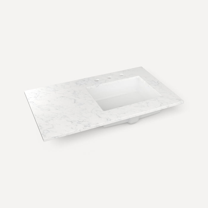 Robern Engineered Stone Top Quartz Stone Vanity Top, 37" x 3/4" x 22", Right Offset Undercounter Sink, Three Hole
