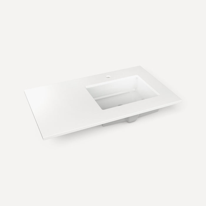 Robern Engineered Stone Top Quartz Stone Vanity Top, 37" x 3/4" x 22", Right Offset Undercounter Sink, Single Hole