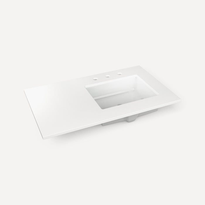 Robern Engineered Stone Top Quartz Stone Vanity Top, 37" x 3/4" x 22", Right Offset Undercounter Sink, Three Hole