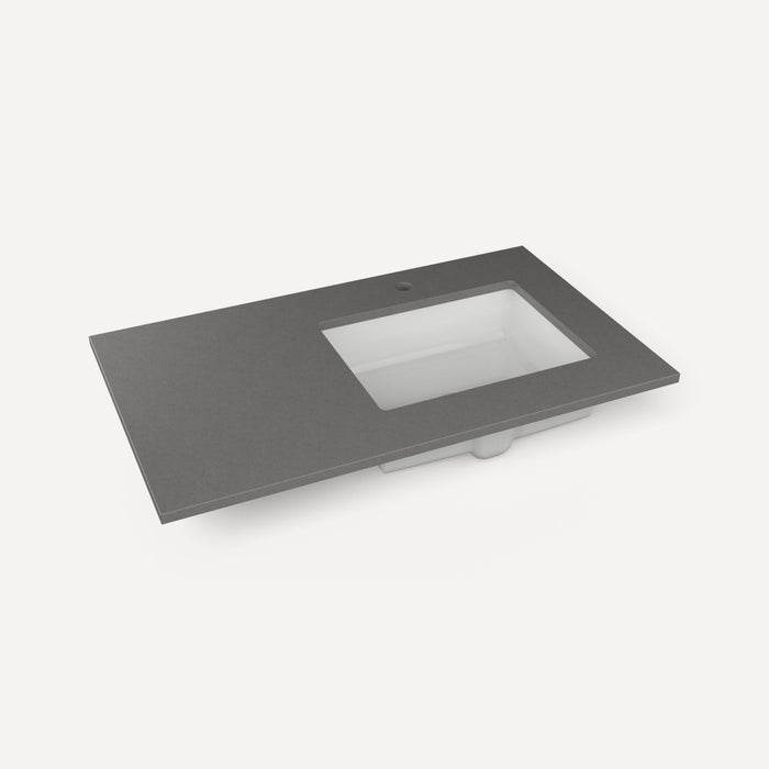 Robern Engineered Stone Top Quartz Stone Vanity Top, 37" x 3/4" x 22", Right Offset Undercounter Sink, Single Hole