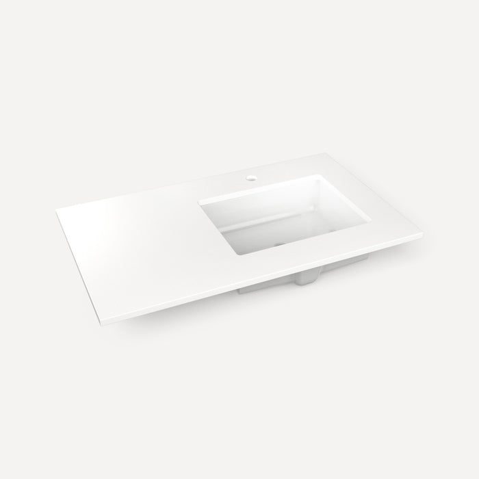 Robern Engineered Stone Top Quartz Stone Vanity Top, 37" x 3/4" x 22", Right Offset Undercounter Sink, Single Hole