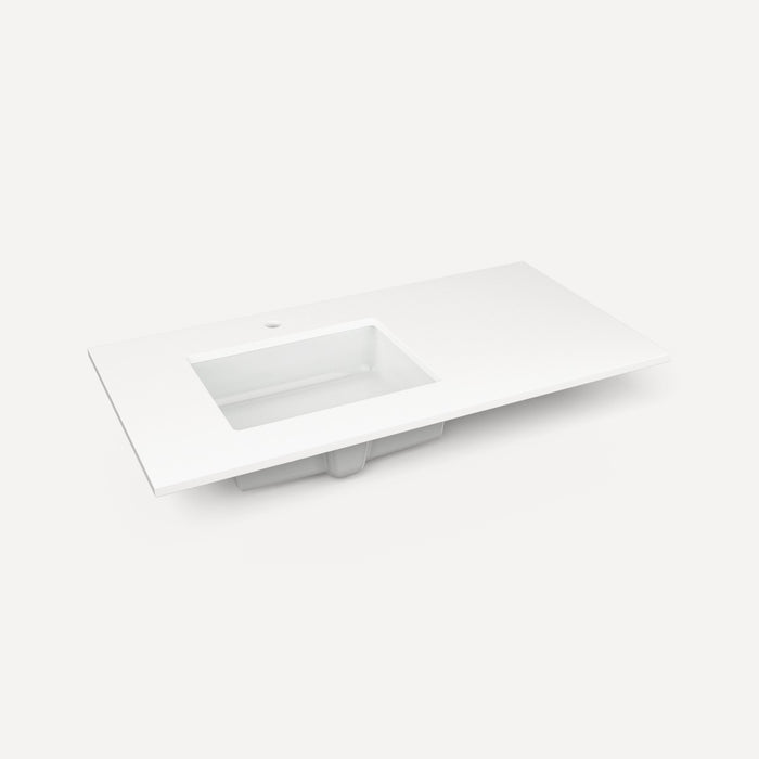 Robern Engineered Stone Top Quartz Stone Vanity Top, 43" x 3/4" x 22", Left Offset Undercounter Sink, Single Hole
