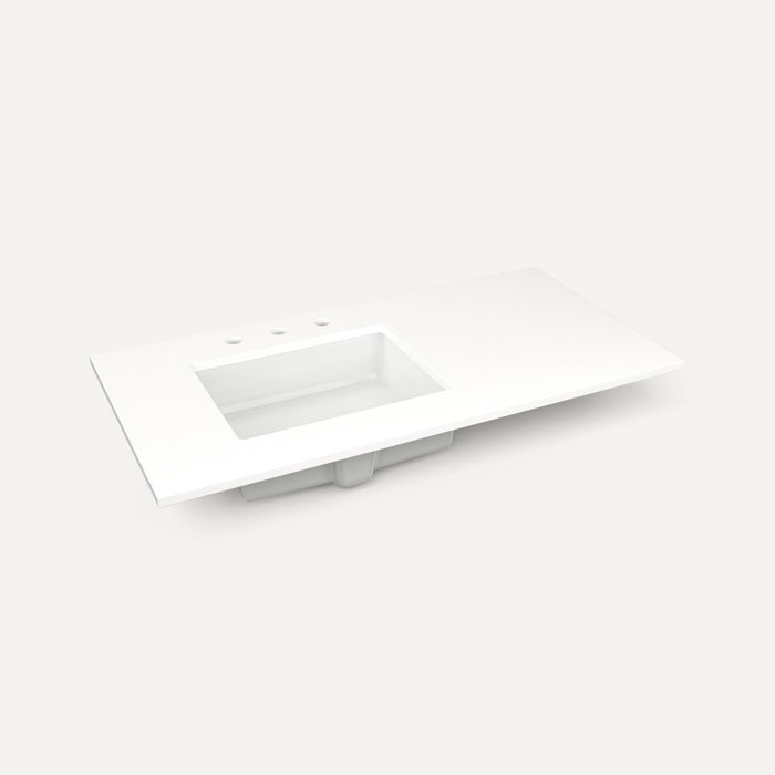 Robern Engineered Stone Top Quartz Stone Vanity Top, 43" x 3/4" x 22", Left Offset Undercounter Sink, Three Hole