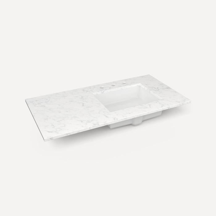 Robern Engineered Stone Top Quartz Stone Vanity Top, 43" x 3/4" x 22", Right Offset Undercounter Sink, Three Hole