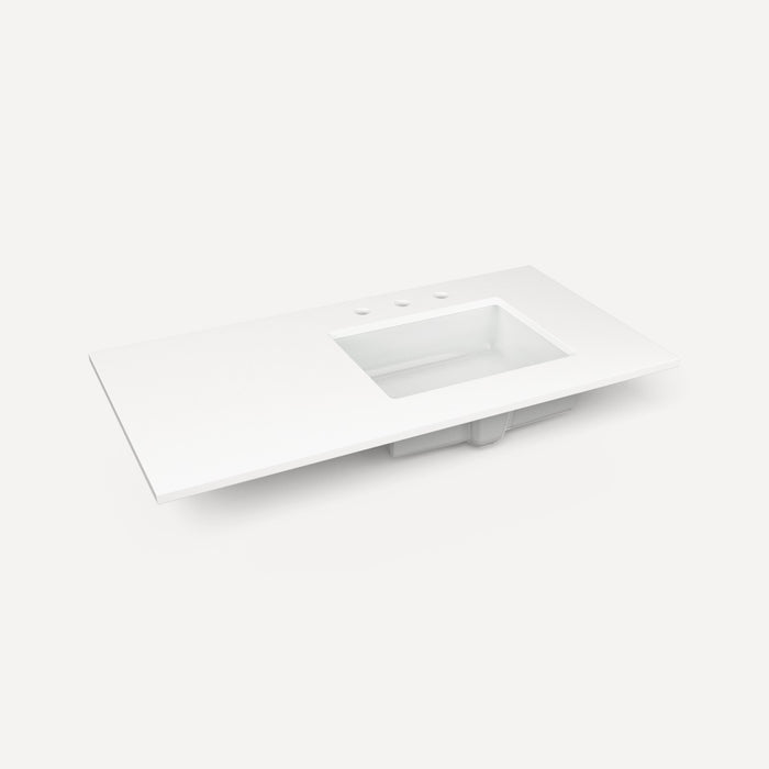 Robern Engineered Stone Top Quartz Stone Vanity Top, 43" x 3/4" x 22", Right Offset Undercounter Sink, Three Hole