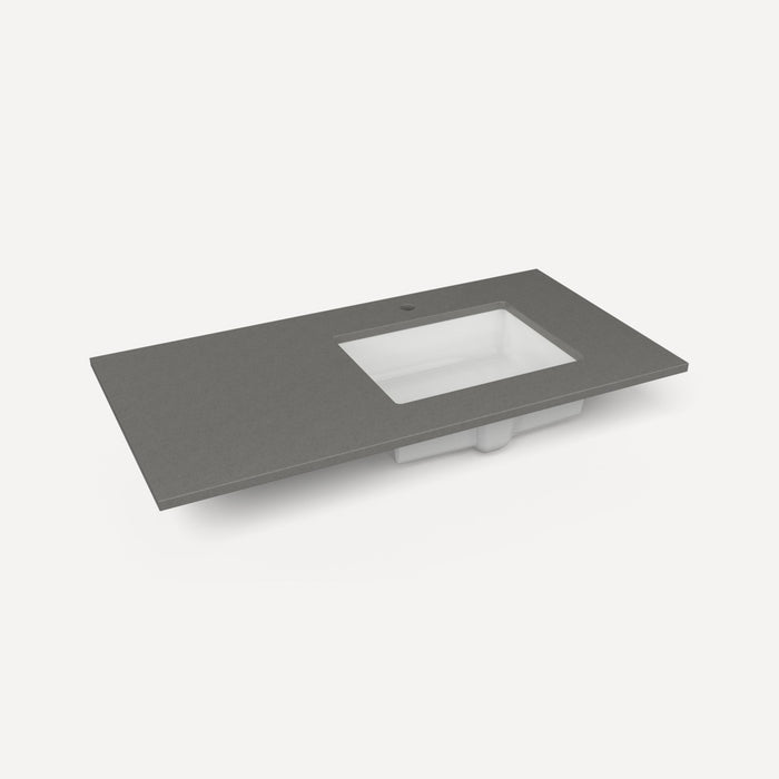 Robern Engineered Stone Top Quartz Stone Vanity Top, 43" x 3/4" x 22", Right Offset Undercounter Sink, Single Hole