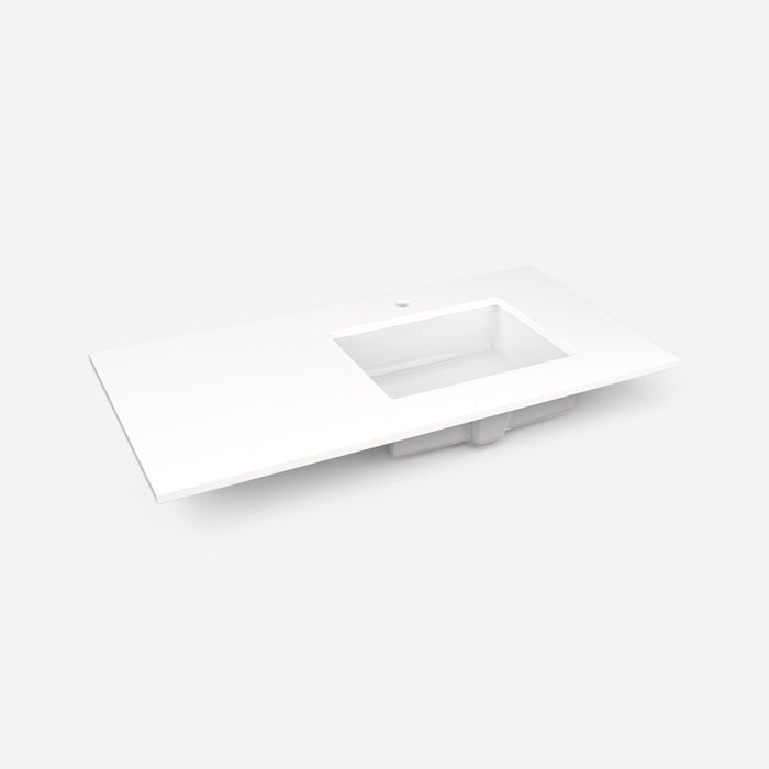 Robern Engineered Stone Top Quartz Stone Vanity Top, 43" x 3/4" x 22", Right Offset Undercounter Sink, Single Hole