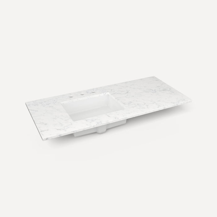 Robern Engineered Stone Top Quartz Stone Vanity Top, 49" x 3/4" x 22", Left Offset Undercounter Sink, Three Hole