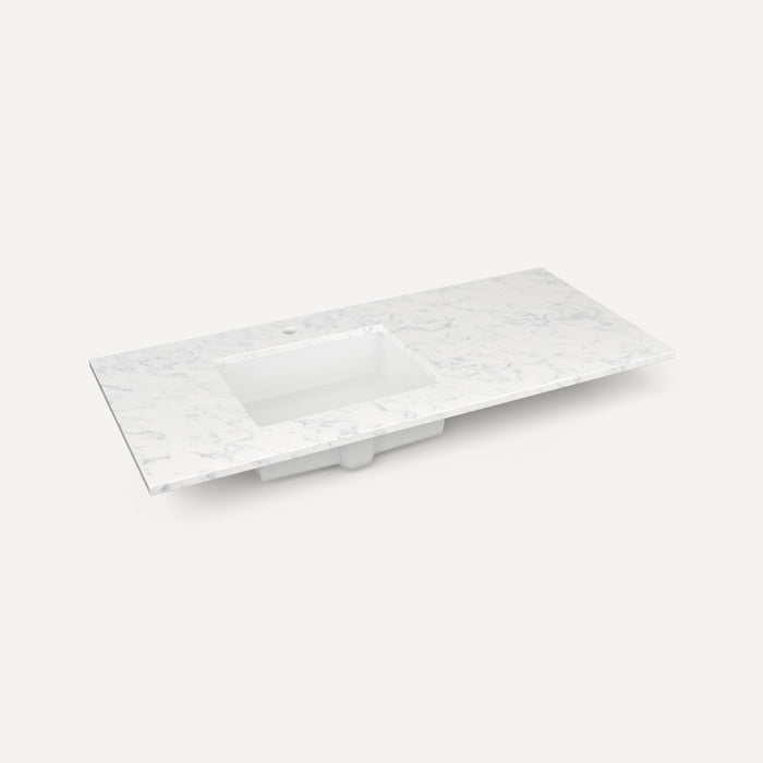Robern Engineered Stone Top Quartz Stone Vanity Top, 49" x 3/4" x 22", Left Offset Undercounter Sink, Single Hole