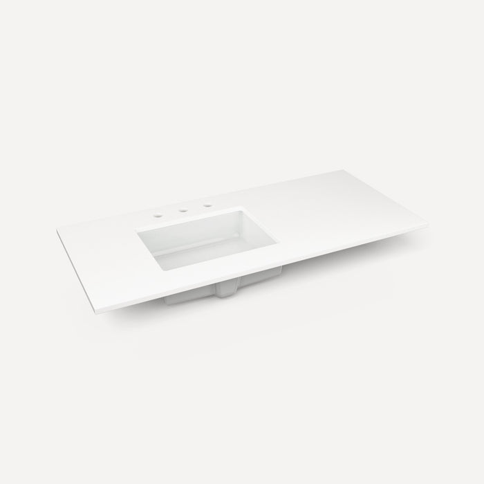 Robern Engineered Stone Top Quartz Stone Vanity Top, 49" x 3/4" x 22", Left Offset Undercounter Sink, Three Hole