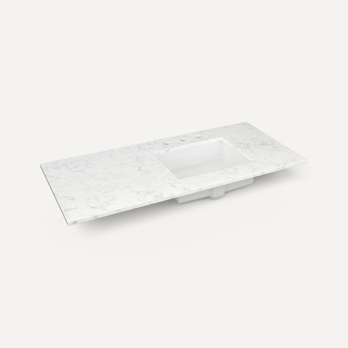 Robern Engineered Stone Top Quartz Stone Vanity Top, 49" x 3/4" x 22", Right Offset Undercounter Sink, Three Hole