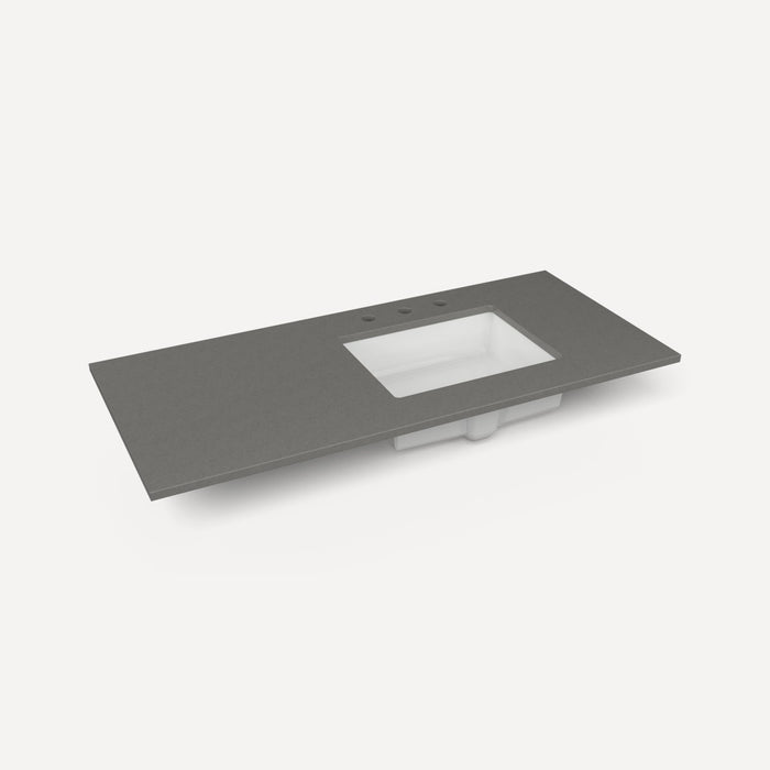 Robern Engineered Stone Top Quartz Stone Vanity Top, 49" x 3/4" x 22", Right Offset Undercounter Sink, Three Hole