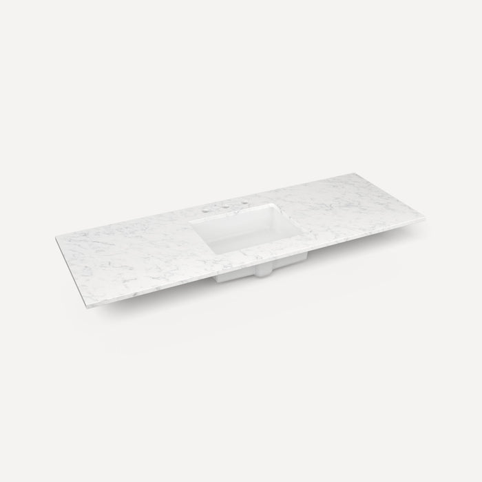 Robern Engineered Stone Top Quartz Stone Vanity Top, 61" x 3/4" x 22", Center Undercounter Sink, Three Hole