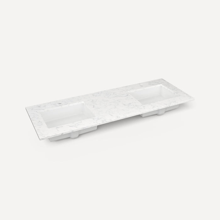 Robern Engineered Stone Top Quartz Stone Vanity Top, 61" x 3/4" x 22", Double Undercounter Sink, Single Hole