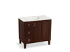 KOHLER K-99533-LGL-1WG Poplin 36" bathroom vanity cabinet with legs, 1 door and 3 drawers on left