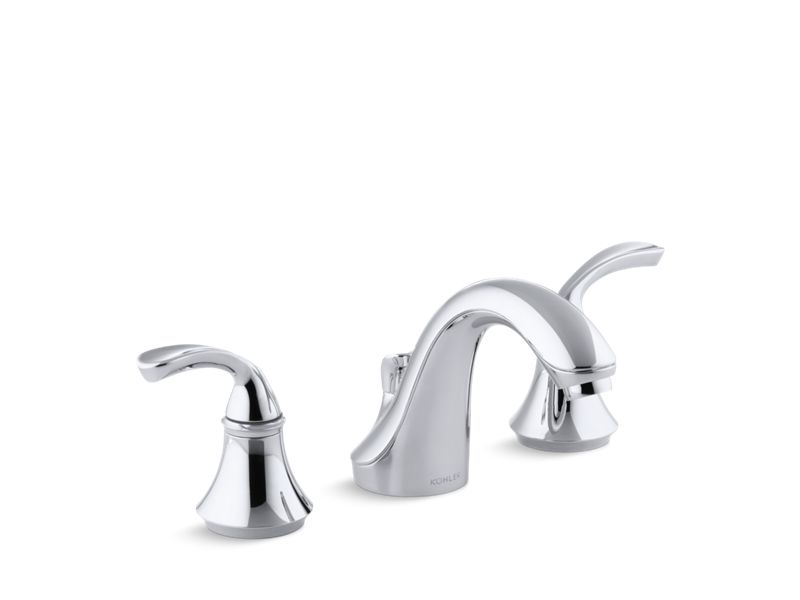 KOHLER K-10269-4 Fort?? Widespread commercial bathroom sink faucet with sculpted lever handles, metal drain, red/blue indexing and vandal-resistant aerator