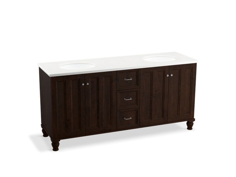 KOHLER K-99525-LG-1WB Damask 72" bathroom vanity cabinet with furniture legs, 4 doors and 3 drawers
