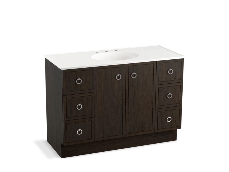 KOHLER K-99509-TKSD-1WC Jacquard 48" bathroom vanity cabinet with toe kick, 2 doors and 6 drawers, split top drawers