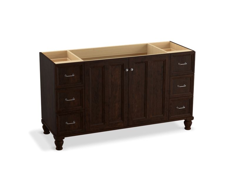 KOHLER K-99523-LG-1WB Damask 60" bathroom vanity cabinet with furniture legs, 2 doors and 6 drawers