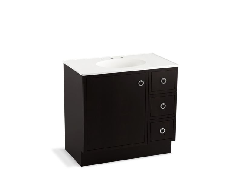 KOHLER K-99507-TKR-1WU Jacquard 36" bathroom vanity cabinet with toe kick, 1 door and 3 drawers on right