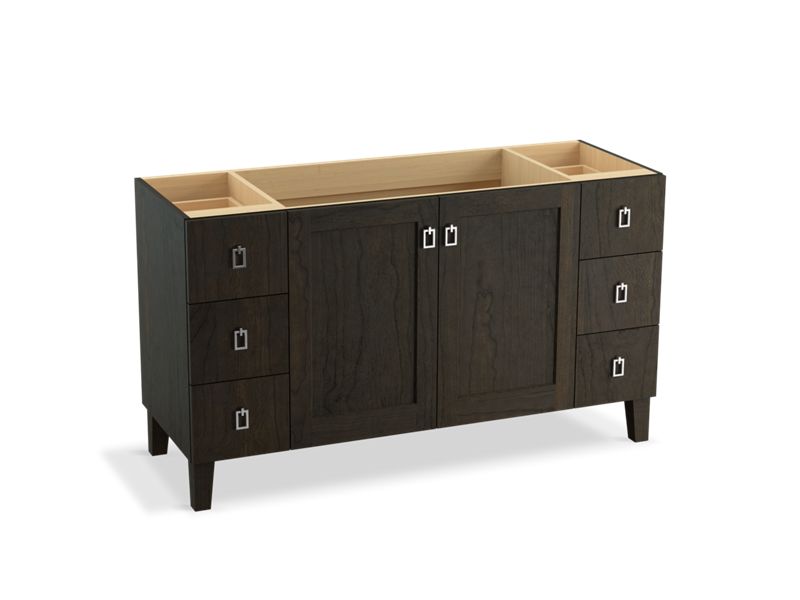 KOHLER K-99536-LG-1WC Poplin 60" bathroom vanity cabinet with legs, 2 doors and 6 drawers