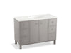 KOHLER K-99509-LGSD-1WT Jacquard 48" bathroom vanity cabinet with furniture legs, 2 doors and 6 drawers, split top drawers