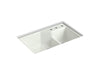 KOHLER K-6411-3 Indio 33" x 21-1/8" x 9-3/4" Smart Divide undermount double-bowl large/small workstation kitchen sink...