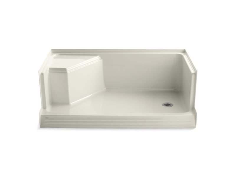 KOHLER K-9496 Memoirs 60" x 36" single threshold right-hand drain shower base with integral seat at left