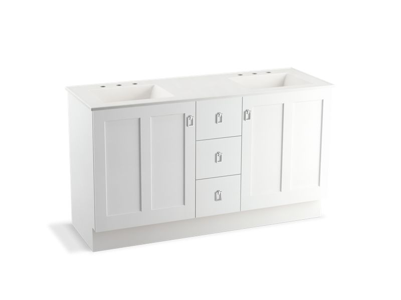 KOHLER K-99537-TK-1WA Poplin 60" bathroom vanity cabinet with toe kick, 2 doors and 3 drawers