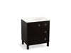 KOHLER K-99504-LGR-1WU Jacquard 30" bathroom vanity cabinet with furniture legs, 1 door and 3 drawers on right